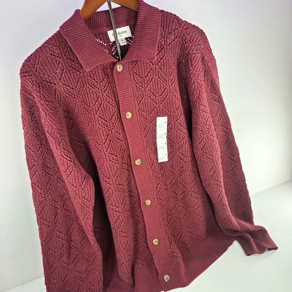 Goodfellow & Co Maroon Knit Polo Cardigan Sweater Size M